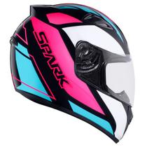Capacete Feminino Ebf New Spark Mixed Blue Rosa Brilhante Moto Capacete Feminino Ebf New Spark Mixed Blue Rosa Brilhante Moto