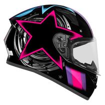 Capacete Feminino Ebf Xtroy FF 526 Cosmic Preto e Rosa Fechado Moto