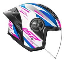 Capacete Feminino LS2 Aberto Airflow 2 Draze Branco Azul e Rosa