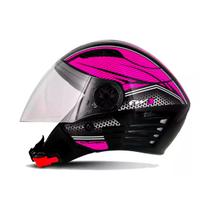 Capacete Feminino Moto Aberto X Open Preto/Rosa Viseira Cristal Inmetro Tamanho 58 - FW3