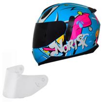 Capacete Feminino Norisk Razor Mad Azul Fechado Viseira Fume Capacete Feminino Norisk Razor Mad Azul Fechado Viseira Fume