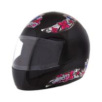 Capacete Feminino Preto Tamanho 56 ProTork Viseira Cristal Casco Em ABS E Cinta Jugular Com Fecho Revestido Em EPS