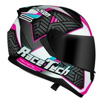 Capacete Feminino Race Tech Sector Voltkon Branco e Rosa Esportivo Moto Motociclismo