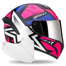 Capacete Feminino Rosa Spike 2 C/ Narigueira + Viseira Metal
