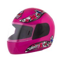 Capacete Feminino Rosa Tamanho 56 ProTork Viseira Cristal Casco Em ABS E Cinta Jugular Com Fecho Revestido Em EPS
