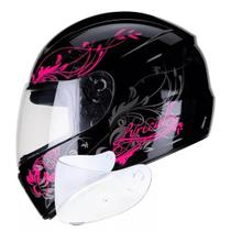 Capacete Fly F9 Lyrical Preto Rosa Com Viseira Cristal Extra