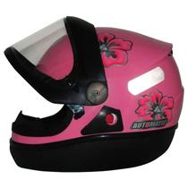 Capacete Fw3 Automático Rosa com Flores Modelo San Marino