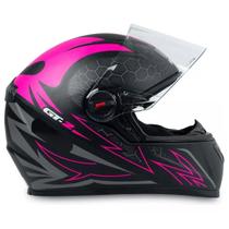 Capacete Fw3 Fechado Gt2 Preto Fosco Rosa Mais Viseira Cristal 2.2mm