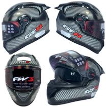 Capacete fw3 gt rancing carbon carbono black óculos interno