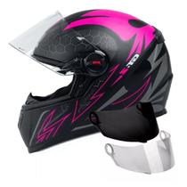 Capacete Fw3 Gt2 Preto Fosco Rosa Mais 2 Viseiras Extra Cristal e Fumê Capacete Fw3 Gt2 Preto Fosco Rosa Mais 2 Viseiras Extra Cristal e Fumê