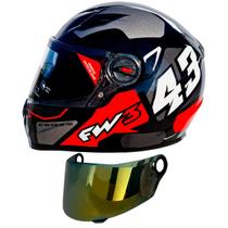 Capacete Fw3 Gtx 43 Grafite Fechado Com Oculos Interno + Viseira Dourada FW3