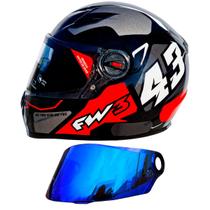 Capacete Fw3 Gtx 43 Grafite Fechado Com Oculos Interno + Viseira Revo Azul Brilhante FW3