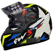 Capacete Fw3 Gtx Star Estrela Preto Brilhante Azul Amarelo Com Oculos Interno Capacete Fw3 Gtx Star Estrela Preto Brilhante Azul Amarelo Com Oculos Interno