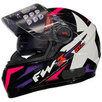 Capacete Fw3 Gtx Star Estrela Preto Brilhante Lilas Rosa Com Oculos Interno Capacete Fw3 Gtx Star Estrela Preto Brilhante Lilas Rosa Com Oculos Interno