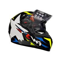 Capacete Fw3 Gtx Star Preto Brilho Azul E Amarelo Com Oculos Capacete Fw3 Gtx Star Preto Brilho Azul E Amarelo Com Oculos