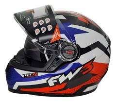 Capacete Fw3 Gtx Super Vermelho/azul/branco Com Óculos UV
