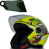 Capacete Fw3 P Moto X Open Turbo Amarelo 58 Viseira Fumê