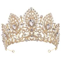 Capacete Gold Crystal Bridal Crown Tiara Wedding Queen Capacete Gold Crystal Bridal Crown Tiara Wedding Queen