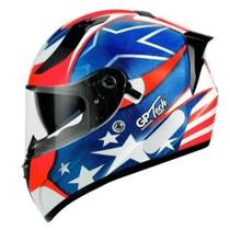 Capacete Gp Tech V128 Com Viseira Solar USA Estados Unidos Azul Vermelho 58 Brilho