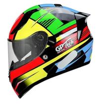 Capacete Gp Tech V128 Flag Com Viseira Solar Vermelho Amarelo Verde 60 Brilho