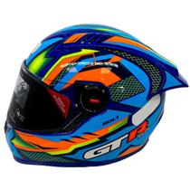 Capacete Gt Racing Bolt FW3 Bolt Azul com Amarelo e Laranja Tamanho 56