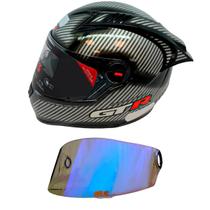 Capacete Gt Racing Carbon Aerofólio Óculos Fw3 Prata + Viseira Revo Azul Transparente FW3