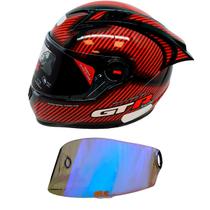 Capacete Gt Racing Carbon Aerofólio Óculos Fw3 Vermelho + Viseira Revo Azul Transparente FW3