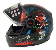 Capacete Gt Skull Caveira Fw3 C/Viseira Cristal Capacete Gt Skull Caveira Fw3 C/Viseira Cristal