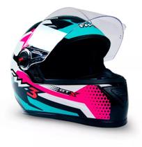 Capacete Gt Super Com Viseira Azul E Rosa Moto Fechado Fw3 TAMANHO 56