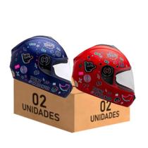 Capacete Infantil Azul e Vermelho Fly Young Hg Live Kit 2 Unidades