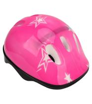 Capacete infantil femino rosa pink com estrelas c/cotoveleira e joelheira