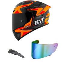 Capacete Kyt Tt Course Antonelli Preto e Laranja Mais Viseira Camaleão e Spoiler Fumê