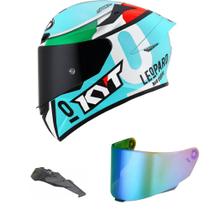 Capacete KYT TT Course Dalla Porta Leopardo Azul Mais Viseira Camaleão E Spoiler Fumê