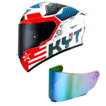 Capacete KYT TT Course Fuselage Branco e Vermelho Mais Viseira Camaleão Capacete KYT TT Course Fuselage Branco e Vermelho Mais Viseira Camaleão