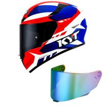 Capacete KYT TT Course Gear Azul e Vermelho Mais Viseira Camaleão Capacete KYT TT Course Gear Azul e Vermelho Mais Viseira Camaleão