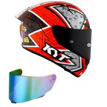 Capacete KYT TT Course Gino Rea Branco e Laranja Mais Viseira Camaleão Tamanho:62