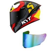 Capacete KYT TT Course Jaume Masia Flux Cinza e Vermelho Mais Viseira Camaleão