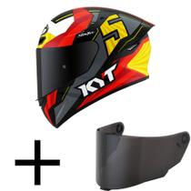 Capacete KYT TT Course Jaume Masia Flux Cinza e Vermelho Mais Viseira Fumê