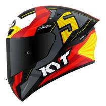 Capacete KYT TT Course Jaume Masia Flux Cinza e Vermelho