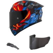 Capacete KYT TT Course Magnet Azul e Vermelho Mais Viseira Fumê e Spoiler Fumê