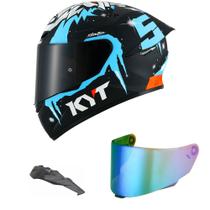 Capacete KYT TT Course Masia Winter Test Azul Mais Viseira Camaleão e Spoiler Fumê
