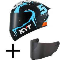 Capacete KYT TT Course Masia Winter Test Preto e Azul Brilhante Mais Viseira Fumê