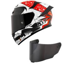 Capacete KYT TT Course Pirate Branco e Vermelho Mais Viseira Fumê Capacete KYT TT Course Pirate Branco e Vermelho Mais Viseira Fumê