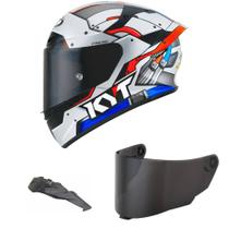 Capacete KYT TT Course Ratthapark Space Monkey Azul Mais Viseira Fumê e Spoiler Fumê