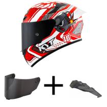 Capacete KYT TT Course Super Mario Branco e Vermelho Mais Viseira Fumê e Spoiler Fumê