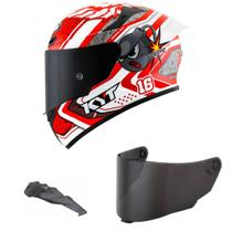 Capacete KYT TT Course Super Mario Branco e Vermelho Mais Viseira Fumê e Spoiler Fumê