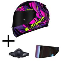 Capacete LS2 FF353 Rapid Athena Roxo e Rosa Mais Viseira Camaleão E Narigueira Alta Hjc