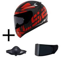 Capacete LS2 FF353 Rapid Cromo Preto e Vermelho Mais Viseira Fumê E Narigueira Alta Hjc