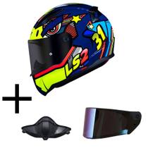 Capacete LS2 FF353 Rapid Khan Azul e Amarelo Mais Viseira Camaleão E Narigueira Alta Hjc