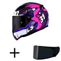 Capacete LS2 FF353 Rapid Khan Branco e Rosa Mais Viseira Fumê